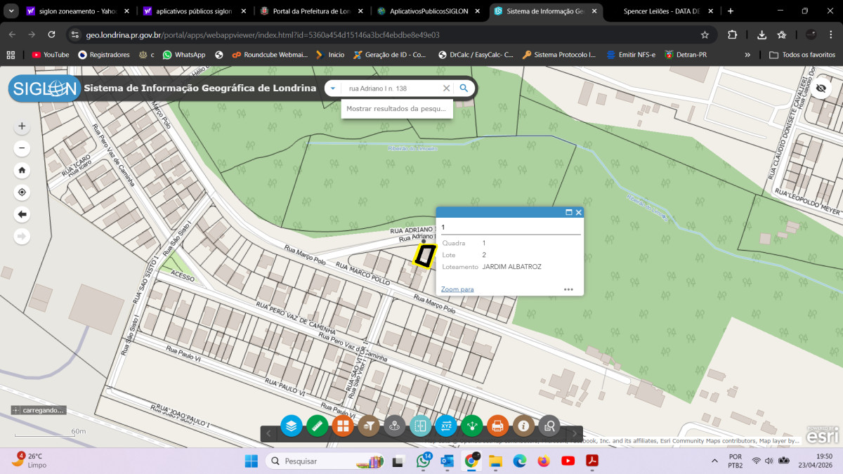 Lote 3 - DATA DE TERRAS n. 02, da quadra n. 01, com a área de 340,50m2, localizado em Londrina - PR, bairro Jardim Albatroz