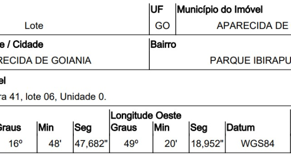GO/APARECIDA DE GOIANIA - Terreno em PARQUE IBIRAPUERA