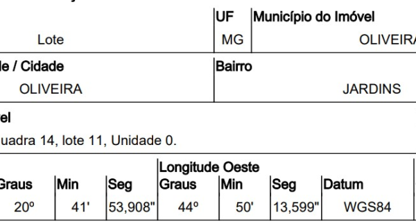 MG/OLIVEIRA - Terreno