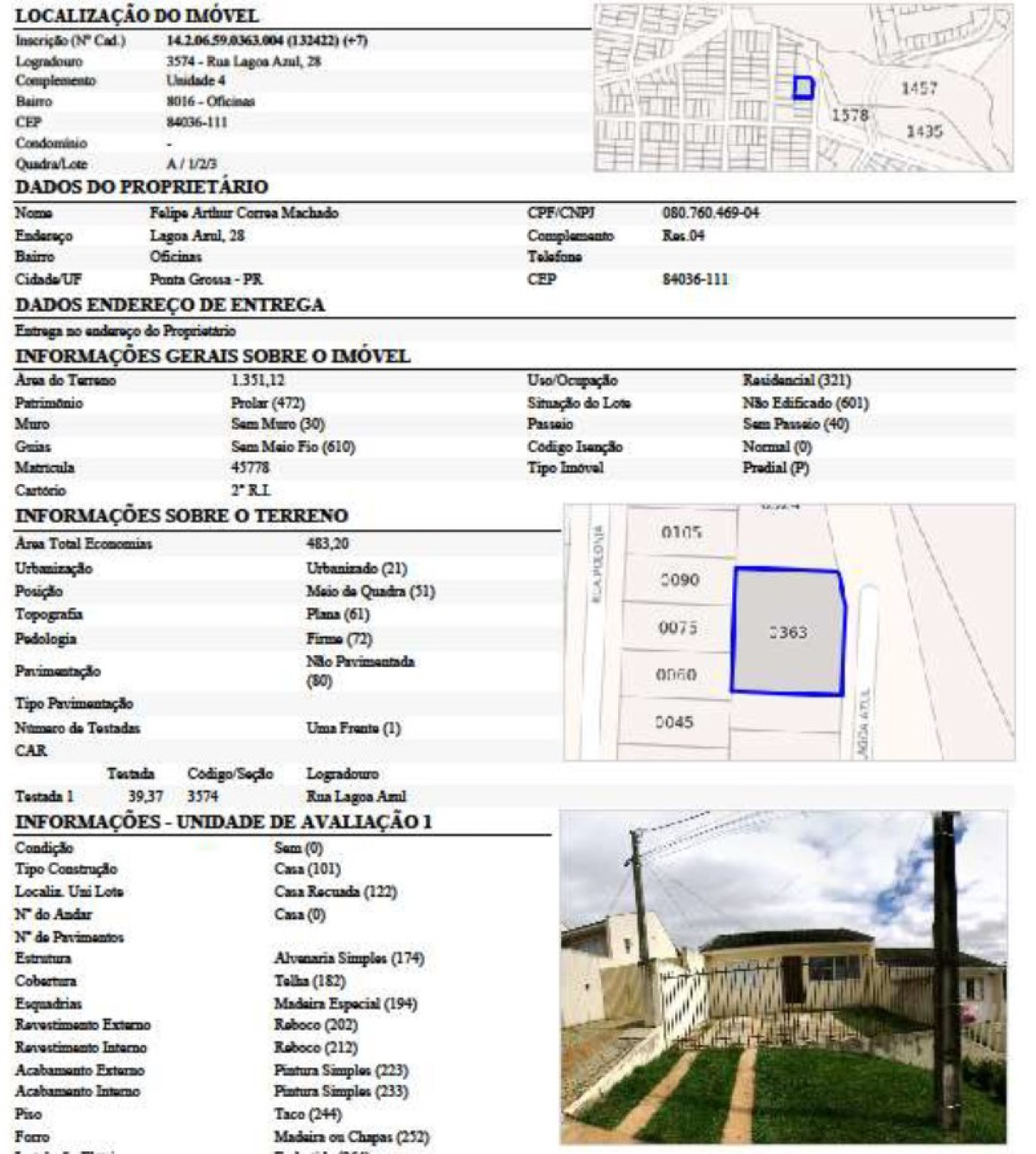 PARTE IDEAL REFERENTE AOS DIREITOS ADQUIRIDOS SOBRE A RESIDÊNCIA, localizado em Ponta Grossa - PR, bairro Oficinas